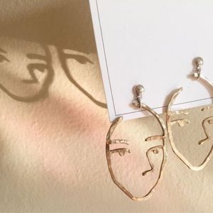 Earrings Picasso Abstract Gold Face